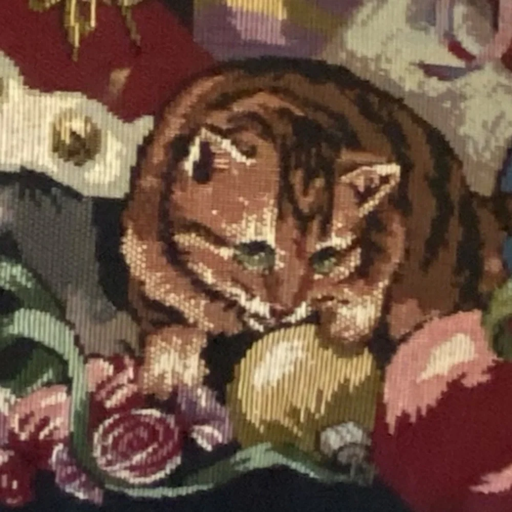 Vintage Bess Cat Kitten Tapestry Throw Pillow Christmas CottageCore Granny